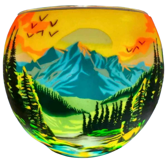Scenic Mountains light globe glowing on LED base bundle