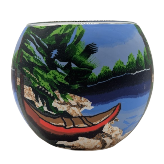 Red Canoe light globe glowing on LED base bundle