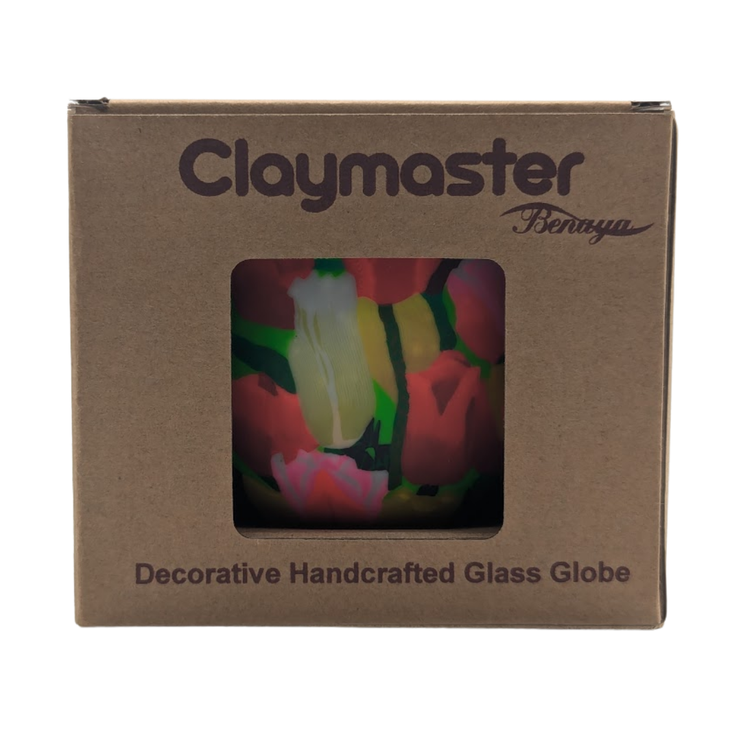 Claymaster decorative handcrafted glass globe packaging with tulip design