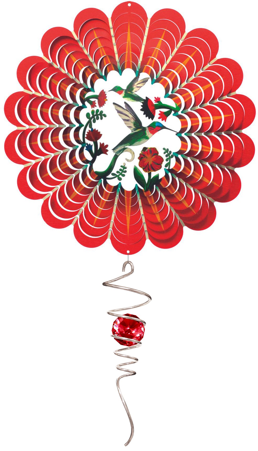 3D Hummingbird Wind Spinner with Crystal Tail – Stainless Steel, 12"