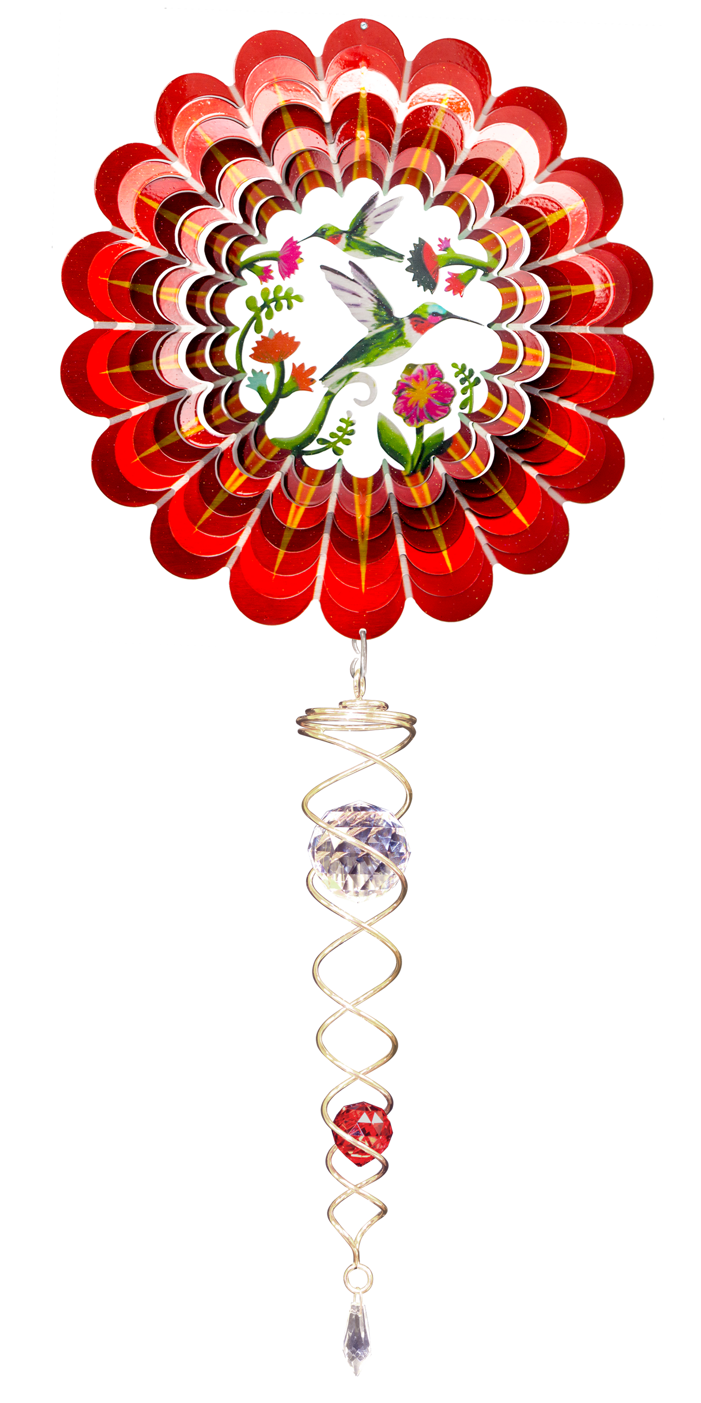 SMALL SET 3D RED HUMMINGBIRD w/SMALL CRYSTAL TWISTER