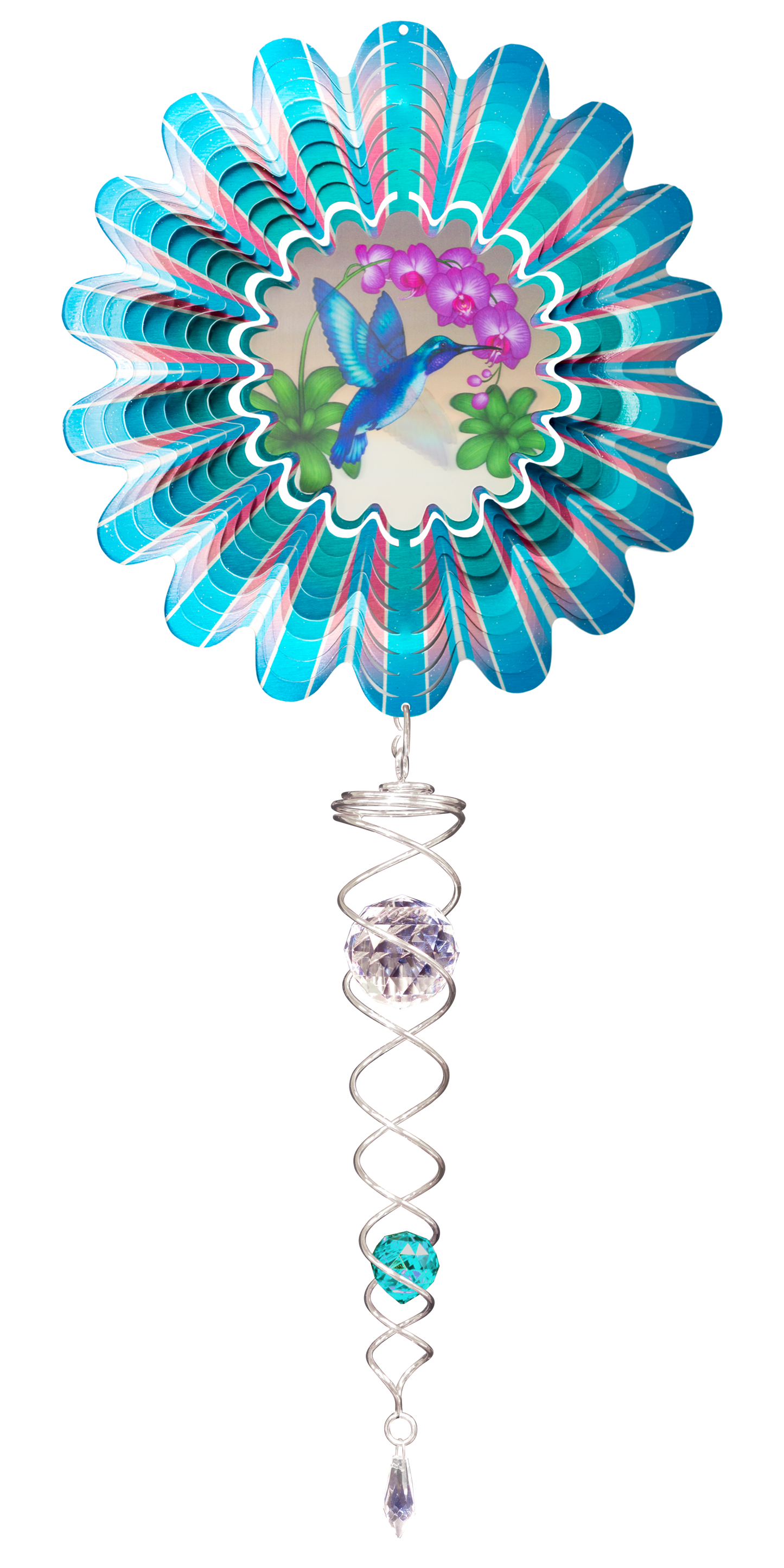 SMALL SET ANIMATED BLUE HUMMINGBIRDS w/SMALL CRYSTAL TWISTER