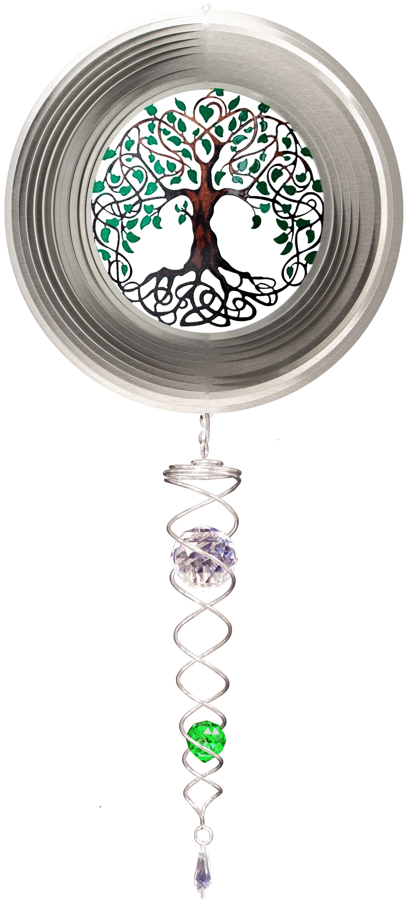 Vivid Tree of Life Wind Spinner Set with Crystal Twister – 14" Hanging Decor