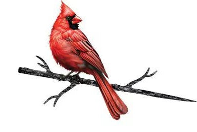Red cardinal tree and fence post stake – laser-cut metal bird perched on steel branch