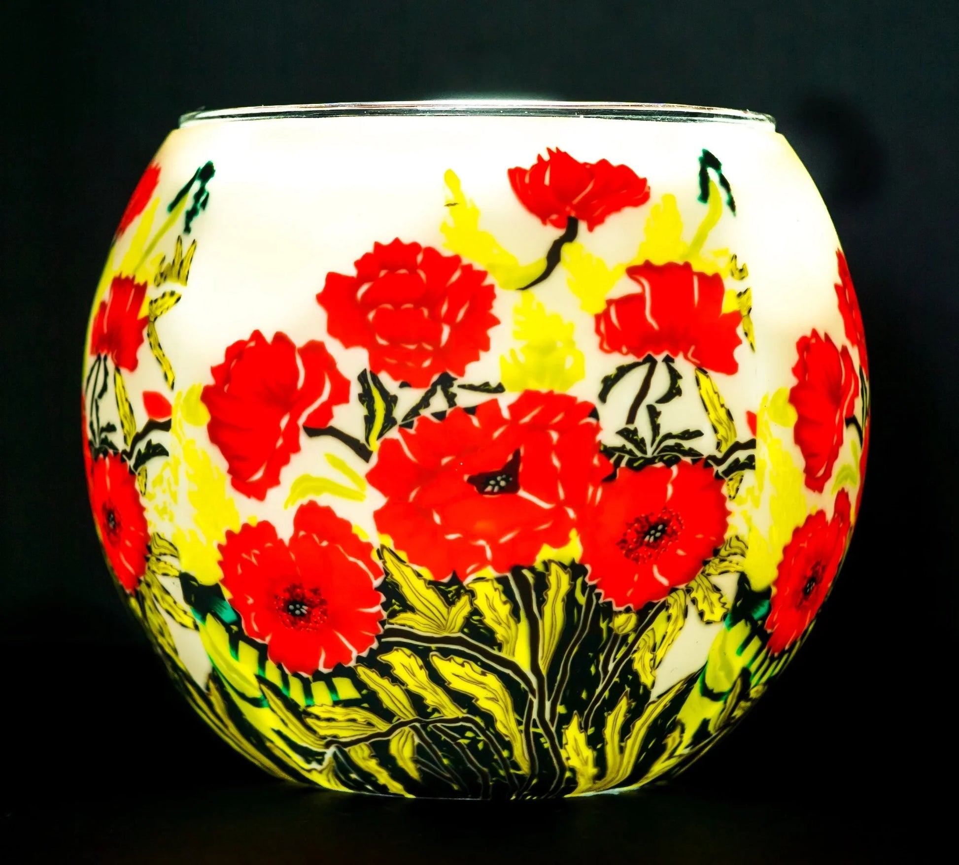 Classic Poppies light globe glowing on LED base bundle