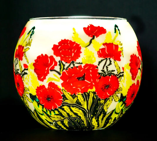 Classic Poppies light globe glowing on LED base bundle