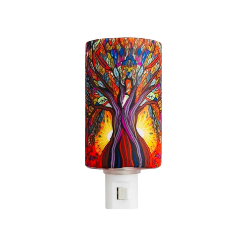Claymaster Tree of Life nightlight – handcrafted glass with colourful stained-glass style tree and sunburst