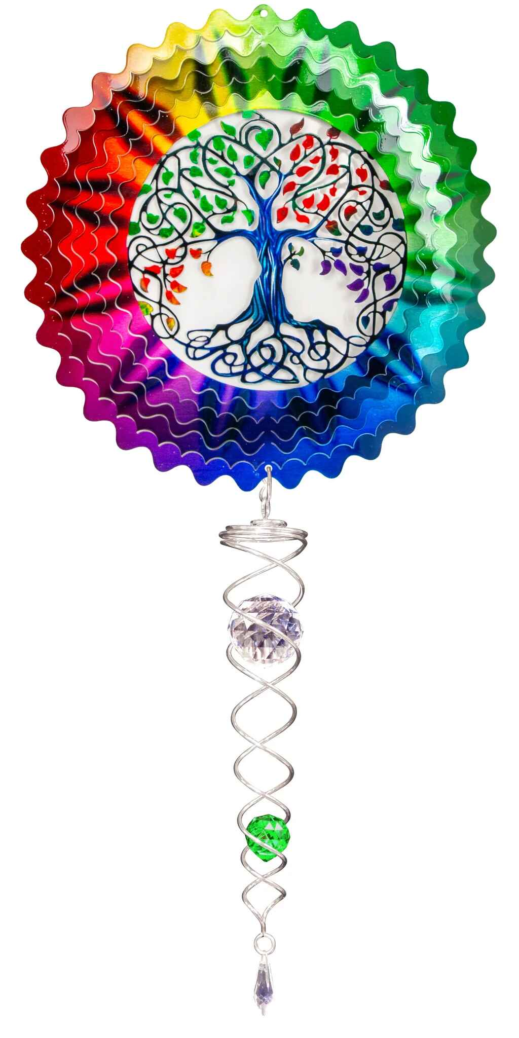 Colorful Tree of Life Wind Spinner Set with Crystal Twister – 14" Hanging Decor