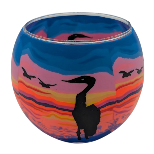 Globe lumineux Claymaster – Motif coucher de soleil au héron, boîte cadeau