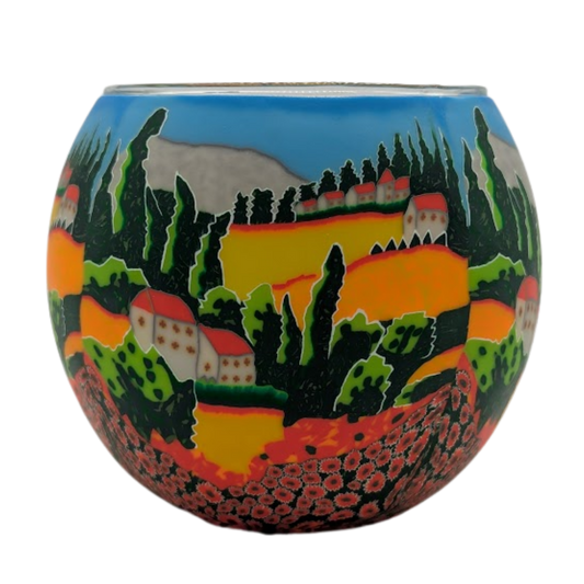 Poppy Fields light globe glowing on LED base bundle