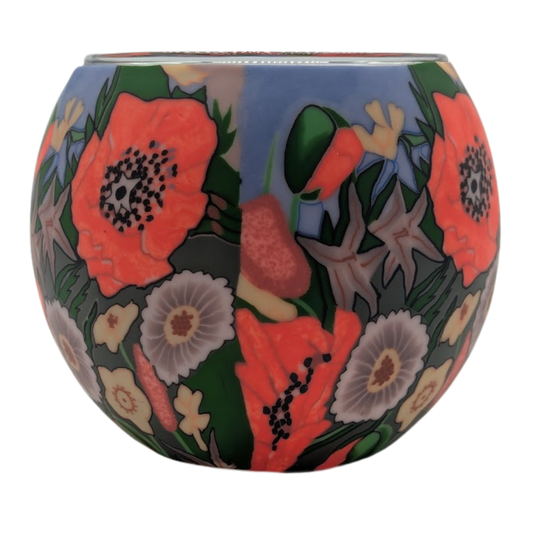 Decorative glass with floral pattern on a white background