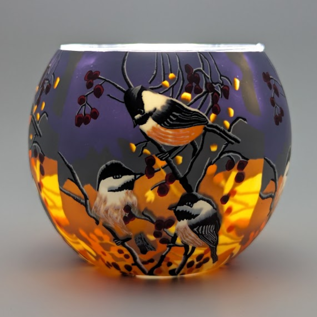 Claymaster Light Globe – Chickadees Design, Gift Boxed