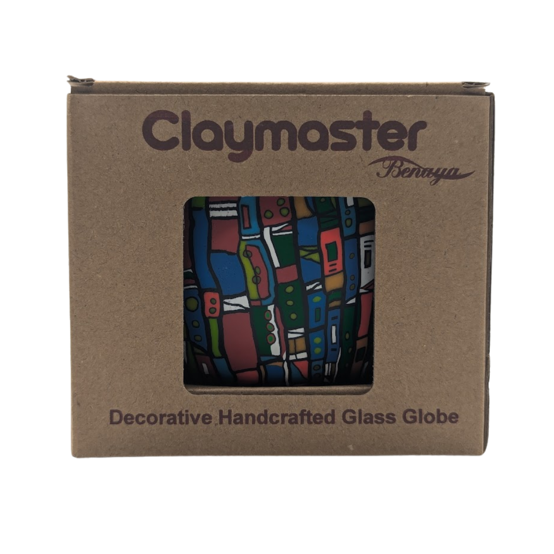 Claymaster decorative handcrafted glass globe in a cardboard box