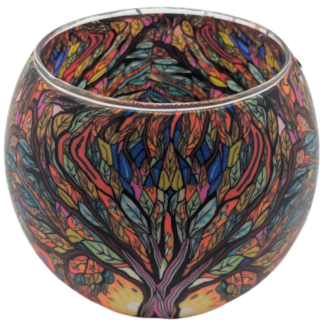 Colorful glass bowl with abstract pattern
