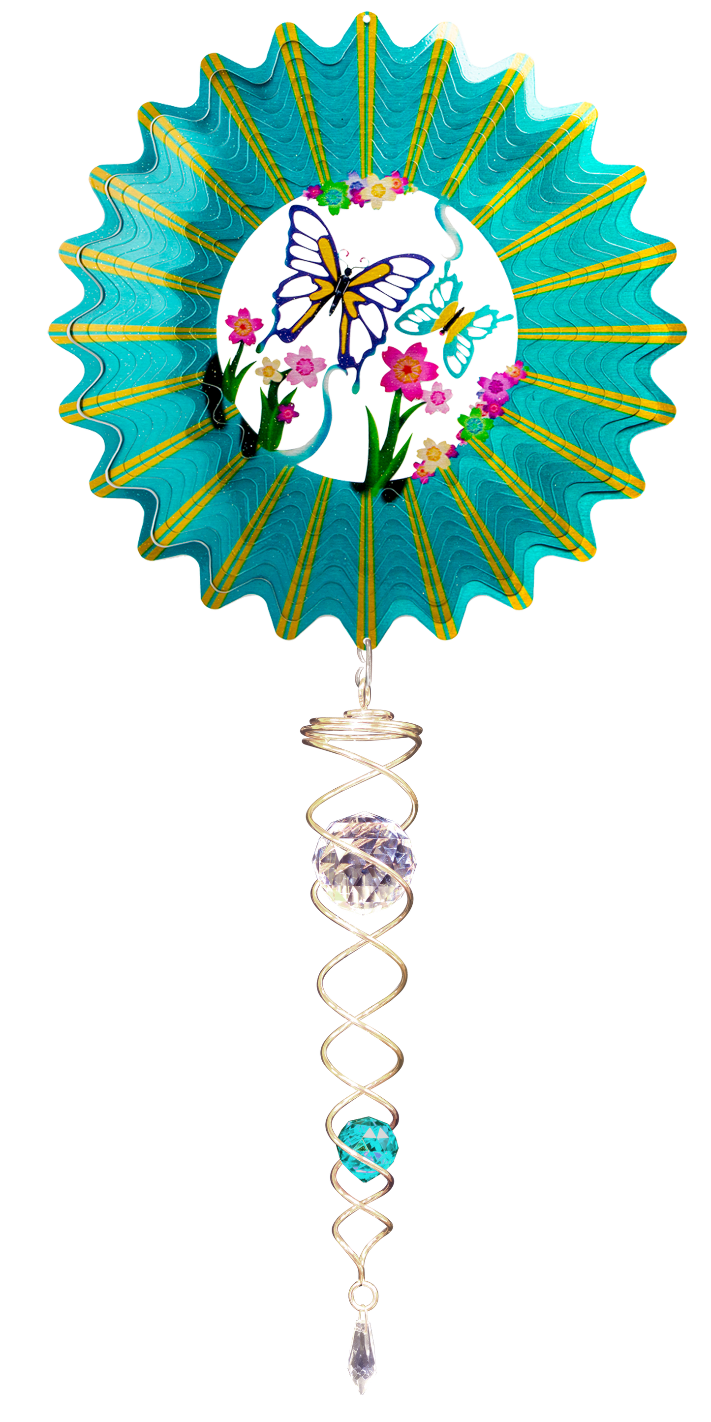 SMALL SET 3D TEAL BUTTERFLY w/SMALL CRYSTAL TWISTER