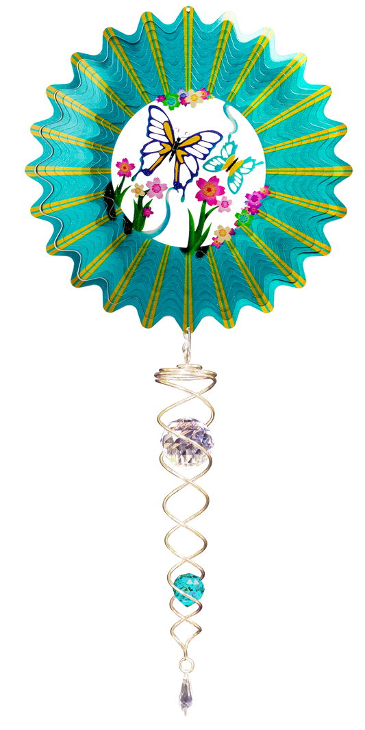 SMALL SET 3D TEAL BUTTERFLY w/SMALL CRYSTAL TWISTER