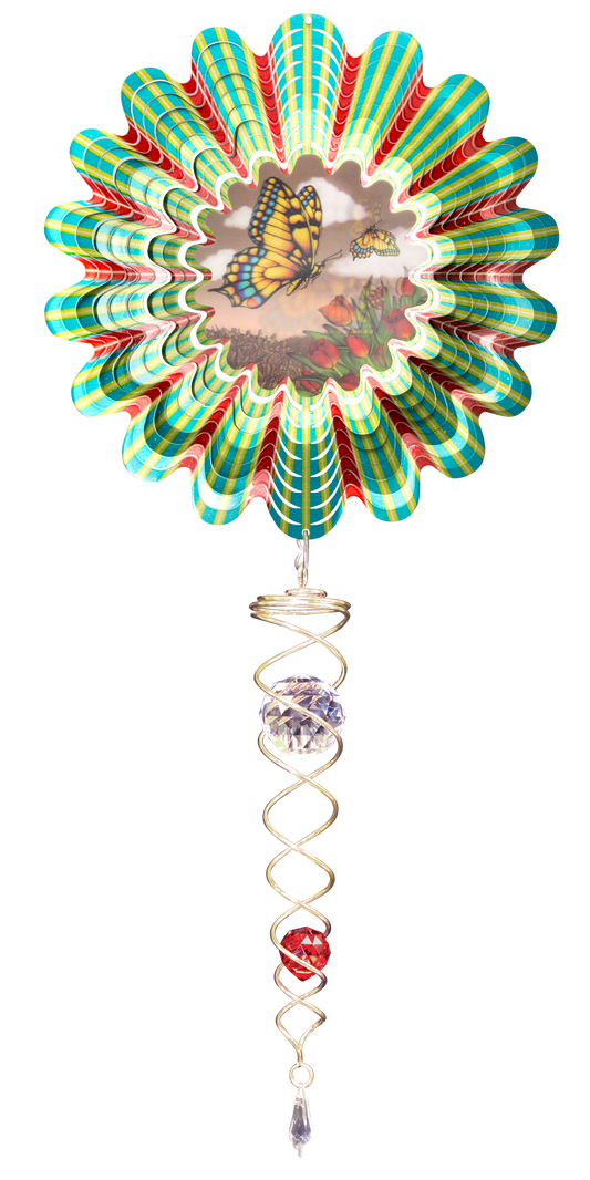 SMALL ANIMATED SEPIA BUTTERFLY w/SMALL CRYSTAL TWISTER