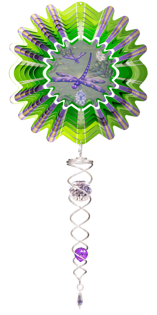 SMALL SET ANIMATED SEPIA DRAGONFLY w/SMALL CRYSTAL TWISTER