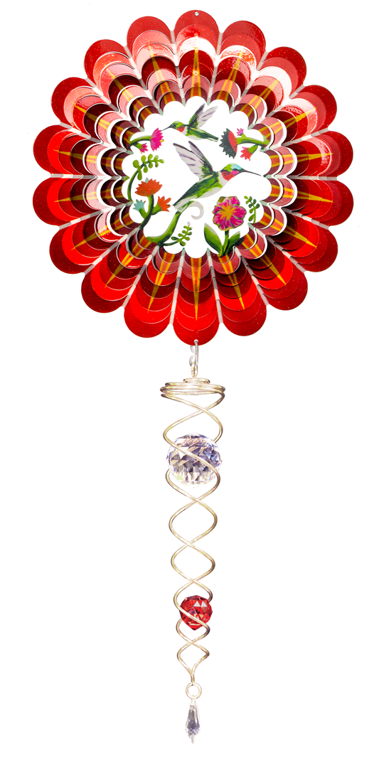 SMALL SET 3D RED HUMMINGBIRD w/SMALL CRYSTAL TWISTER