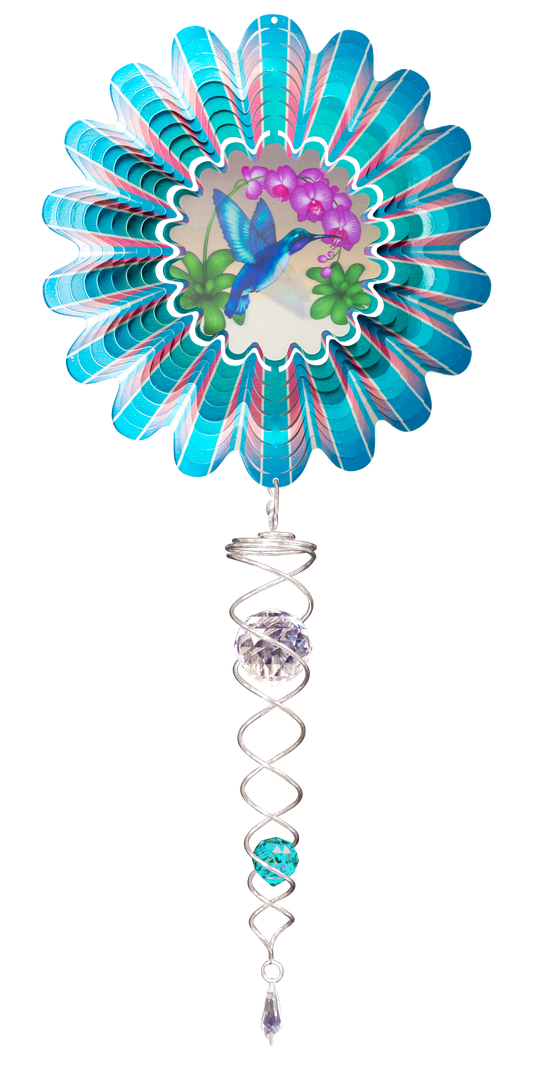 SMALL SET ANIMATED BLUE HUMMINGBIRDS w/SMALL CRYSTAL TWISTER