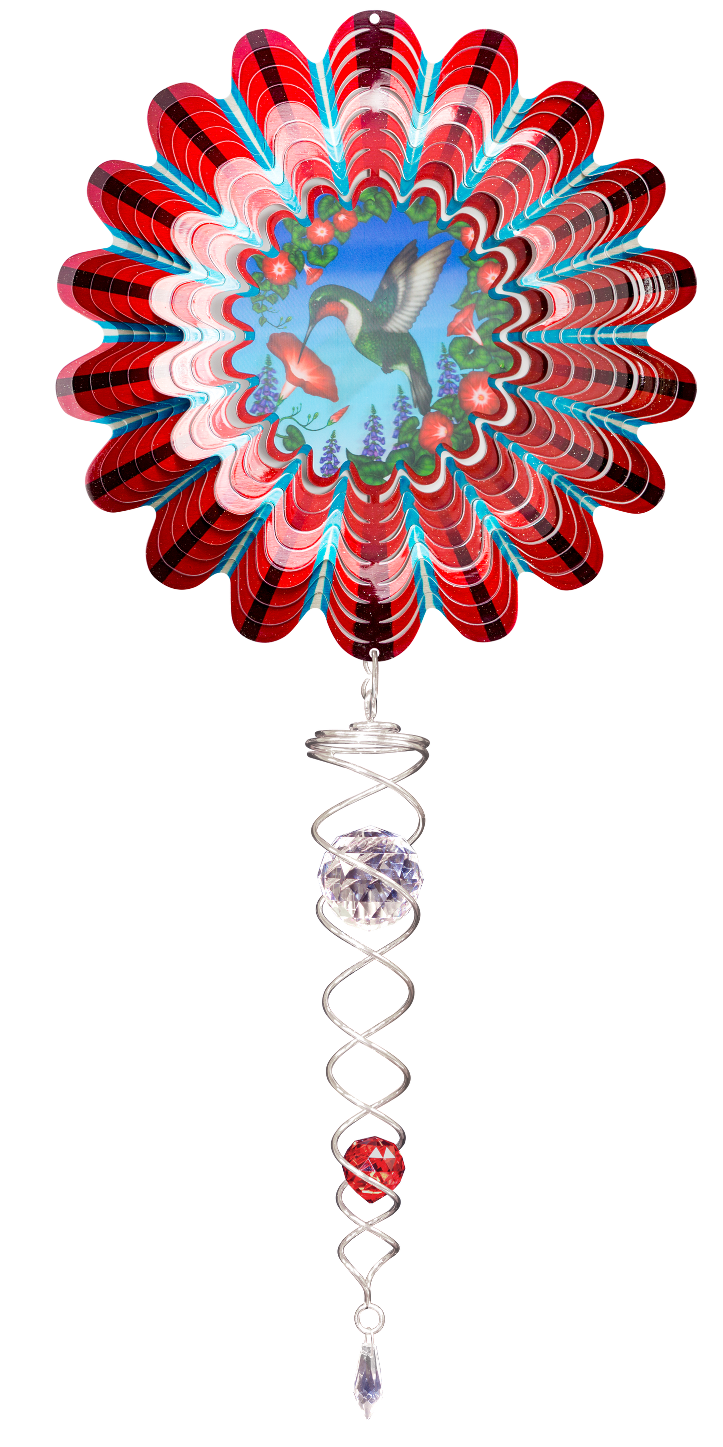 SMALL SET RED HUMMINGBIRDS ANIMATED w/SMALL CRYSTAL TWISTER