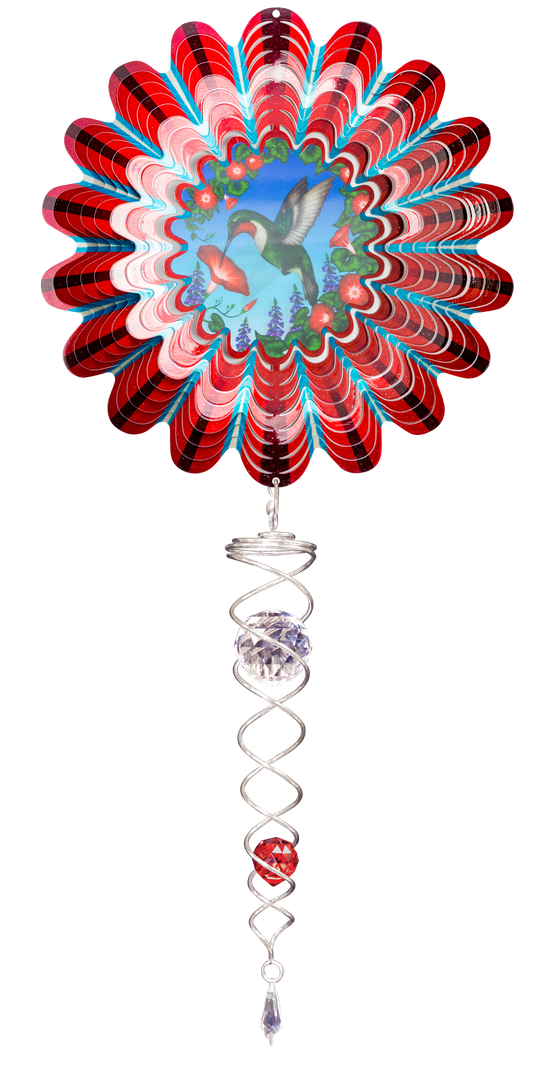 SMALL SET RED HUMMINGBIRDS ANIMATED w/SMALL CRYSTAL TWISTER