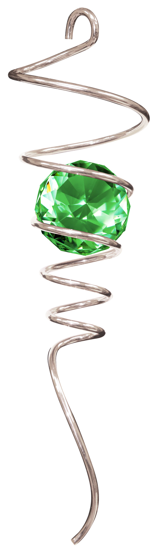 10" SPIRAL TAILS SILVER W/NEW GREEN CRYSTAL BALL